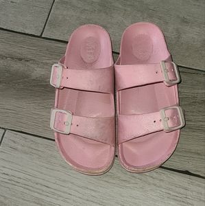 🍋‍🟩 Girls pink buckle slide sandals 🧁